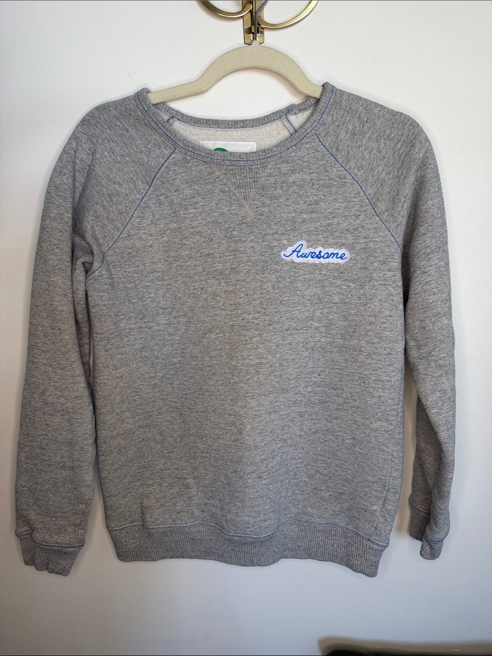 Mini Boden Gray Sweatshirt with Blue 'Awesome' Chest Patch size 13/14